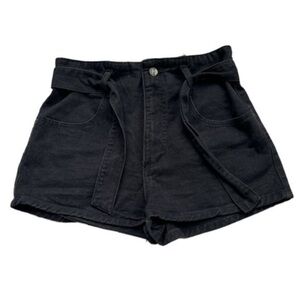 Vintage Womens Jean Shorts by‎ BeBop Black High Rise Paperbag 100% Cotton Y2K